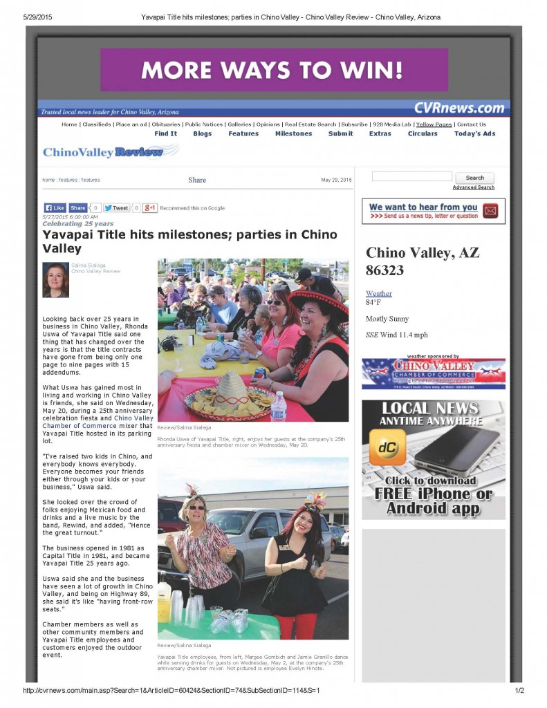 The Chino Valley Review Helps Our Chino Valley Office Celebrate 25
